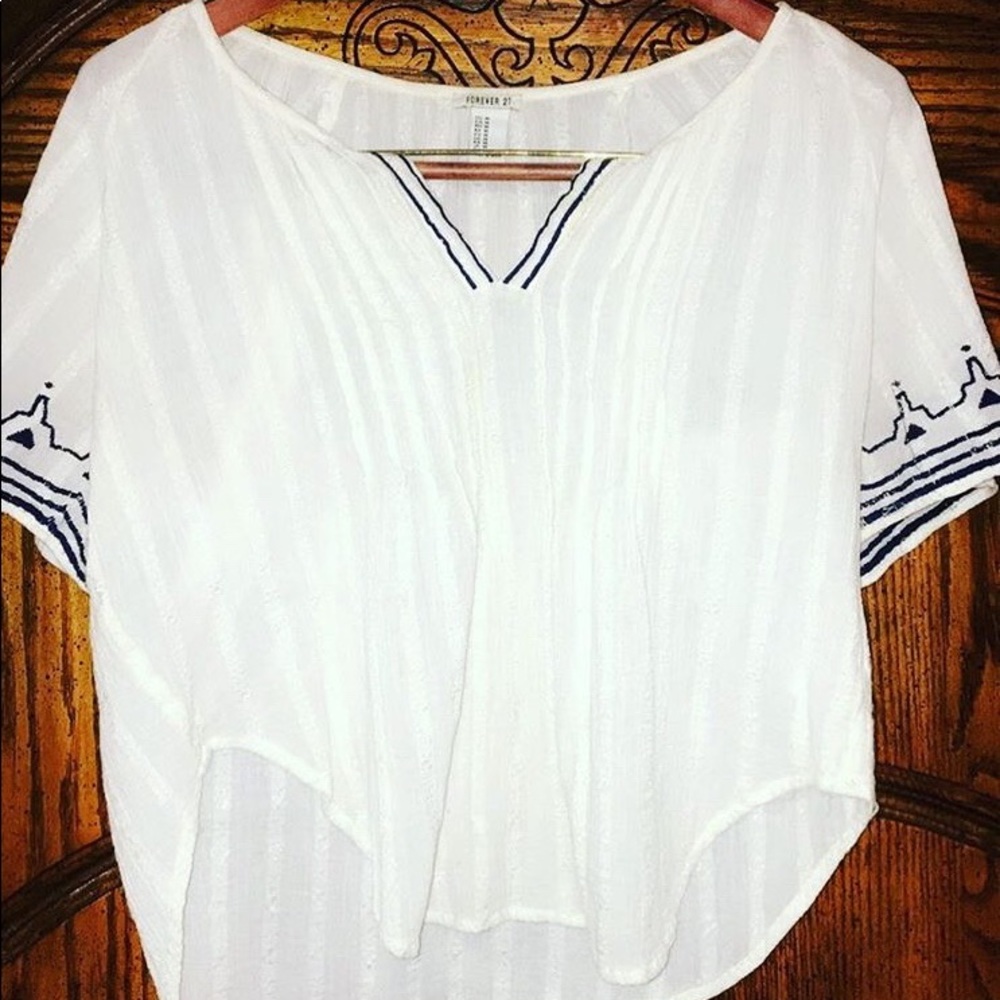 Forever 21 Scalloped Blue && White Shirt